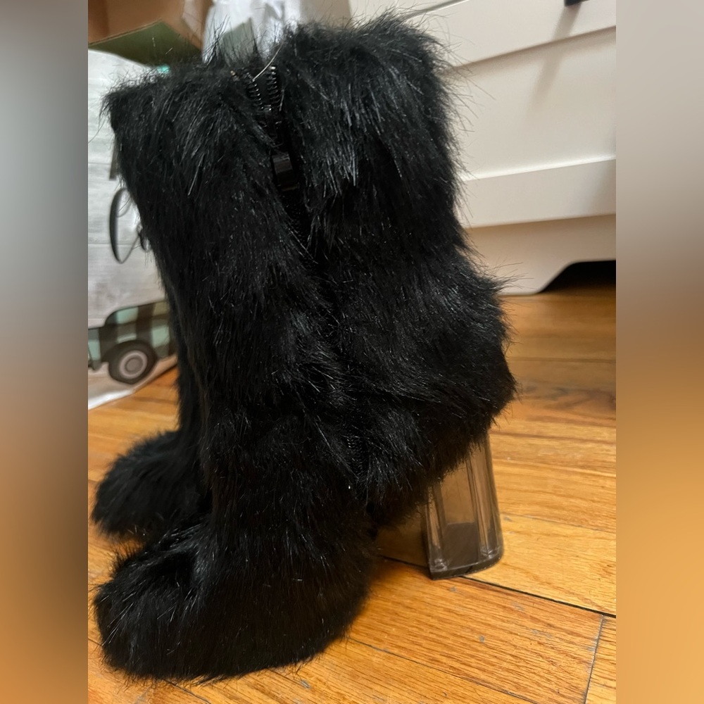 Black Faux Fur Women's Boots